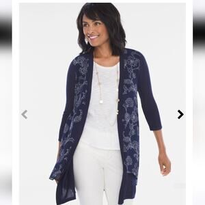 Chico's Floral Woven Open Front Cardigan 3/4 Sleeve Size 3 (XL)